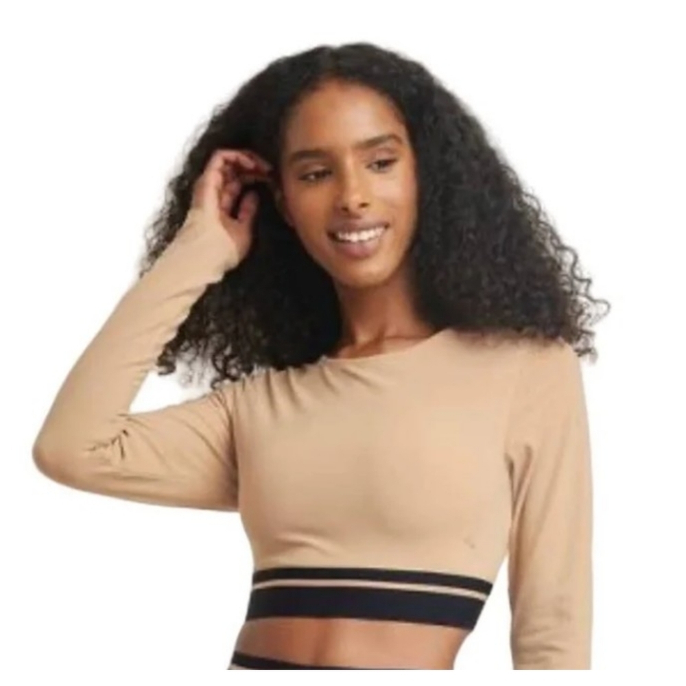 Joy Lab Cropped fit Long Sleeve tee Sand Size XL